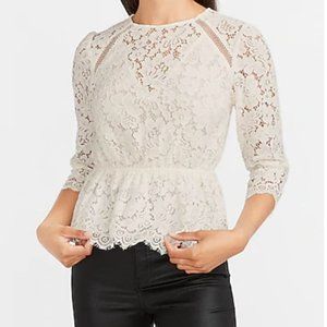 EXPRESS-Lace Peplum Top-Ivory NWT